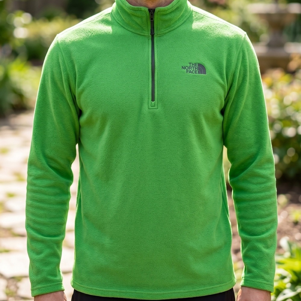 The North Face Mens TKA 100 Fleece Quarter Zip Pullover Lime Green Mock Neck S